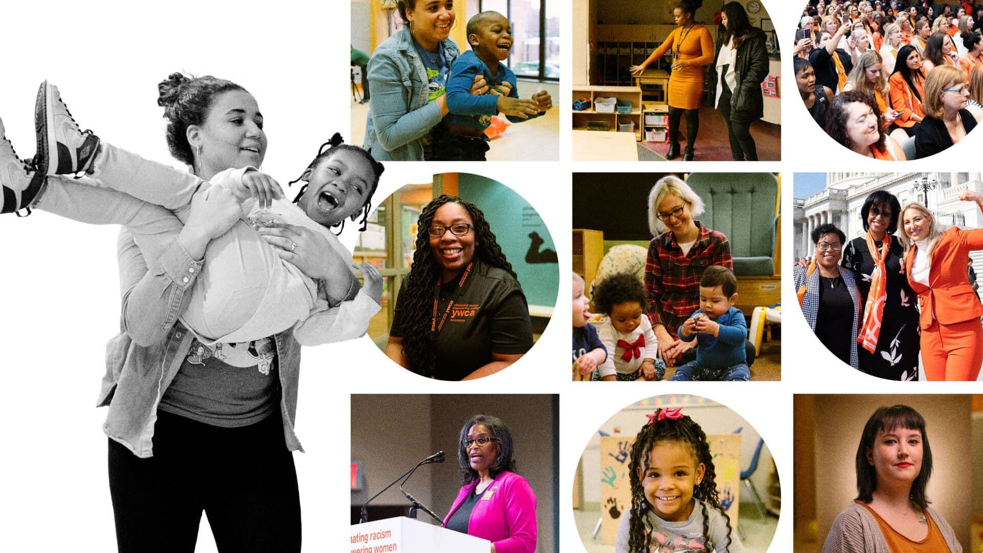Grid of various images of women smiling and some with children.