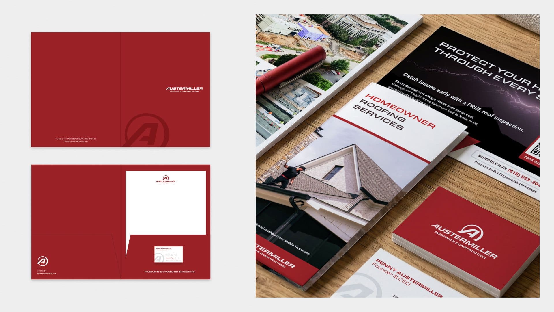 Austermiller presentation folder, brochures and business cards