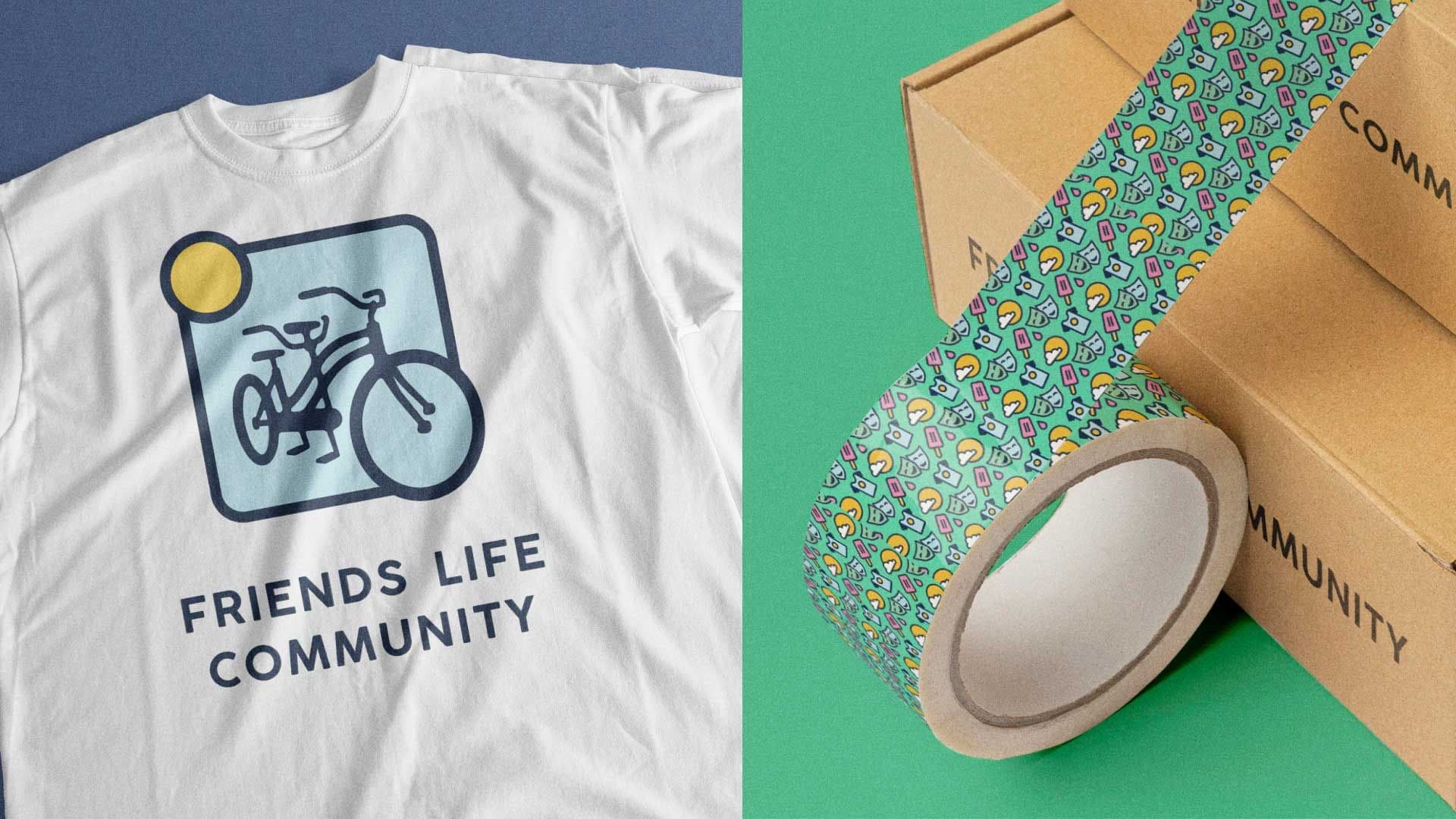 White shirt with FLC logo on left and tape with FLC pattern printed on the right