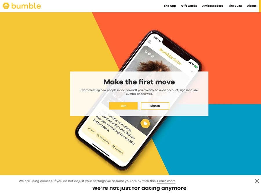 Screenshot of Bumble website