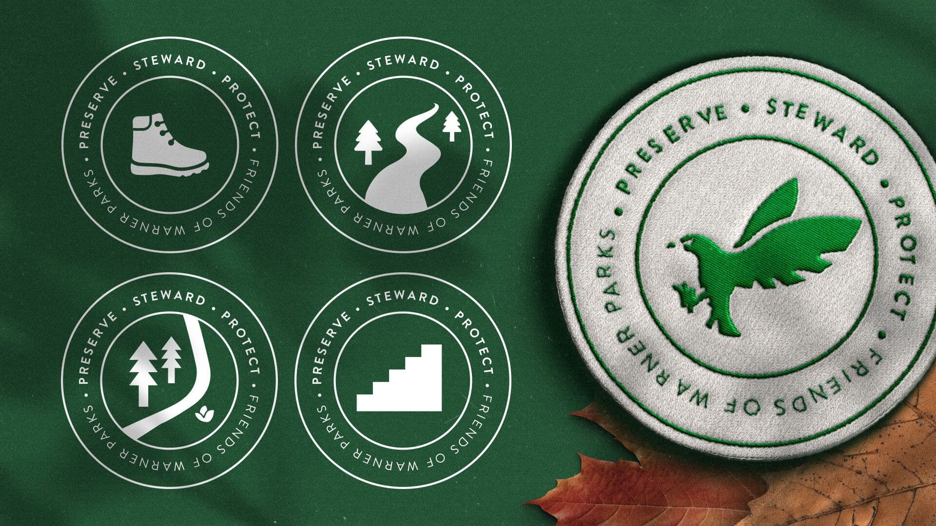 Badges showing different icons for FOWP including their tagline.