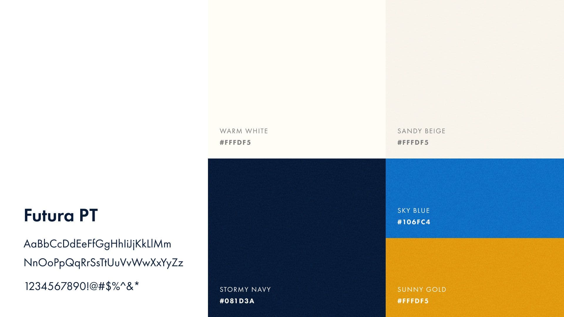 Style tile showing Futura PT as the brand font and brand colors