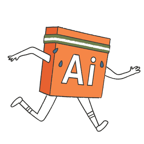An illustrated AI file has been personified to look as if it's working out- to represent a working file.