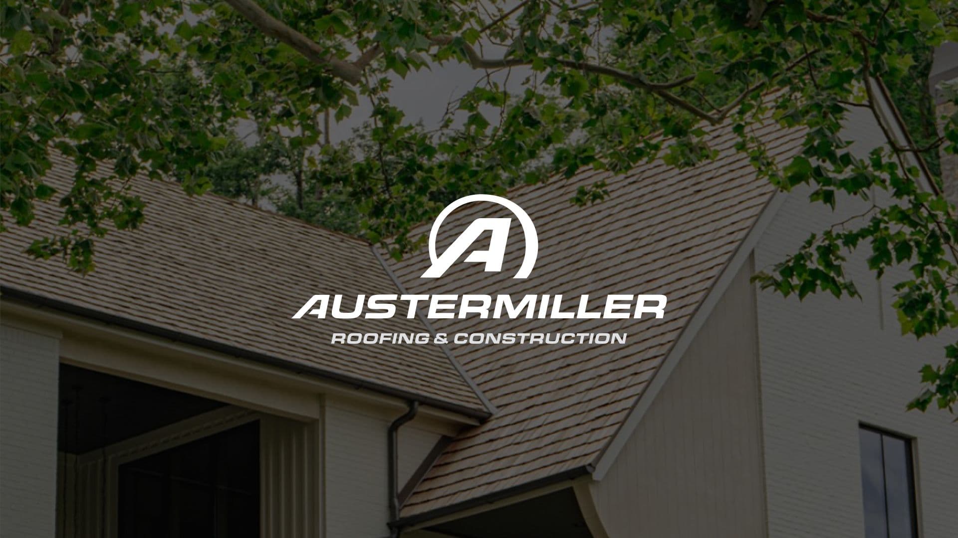 Austermiller logo over a shingled roofline