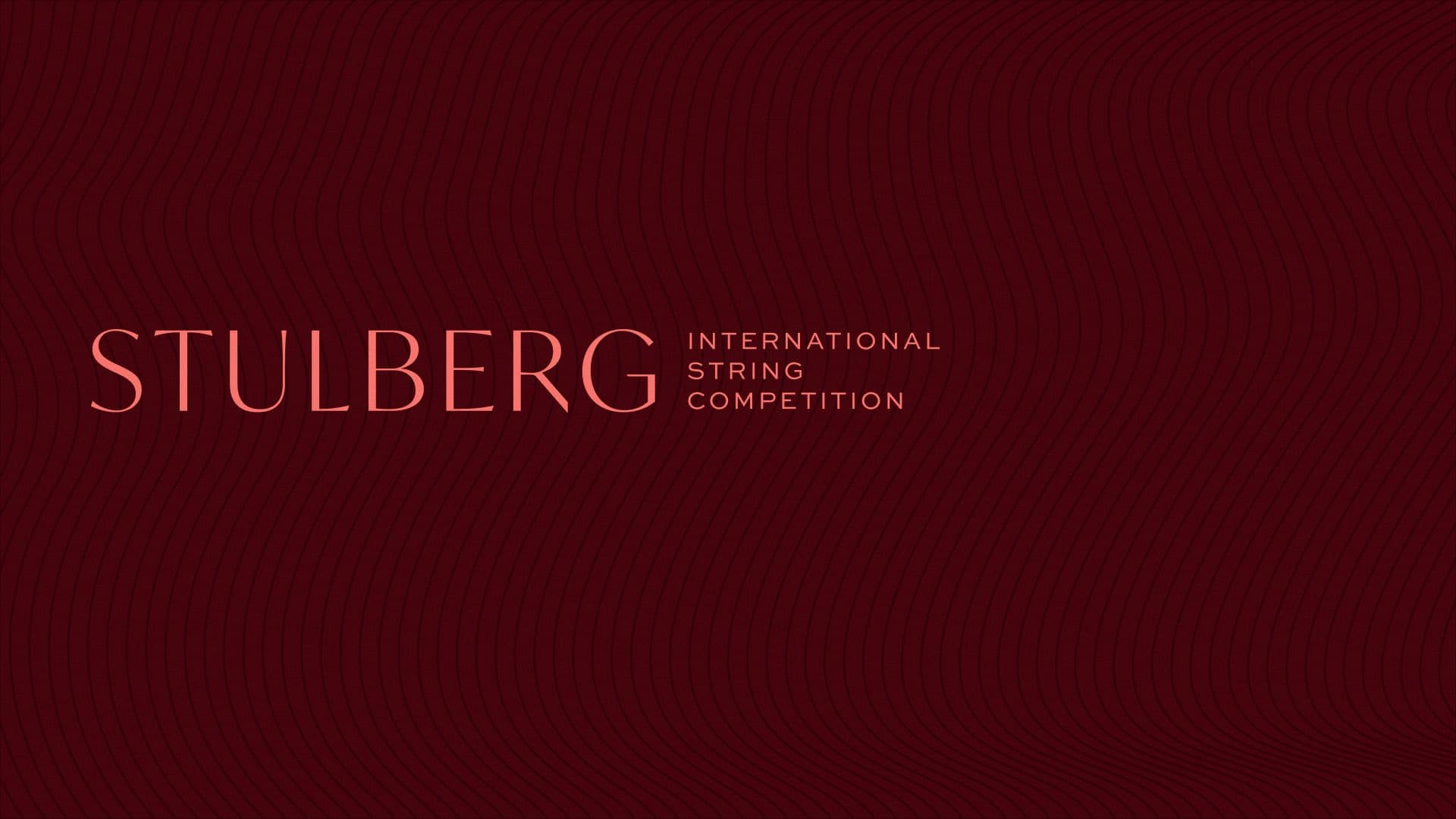 Stulberg International String Competition logo in thin pink font on a deep burgundy background.