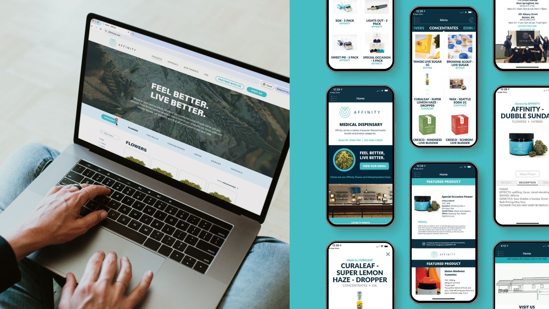 Affinity website on a laptop and on phone screens