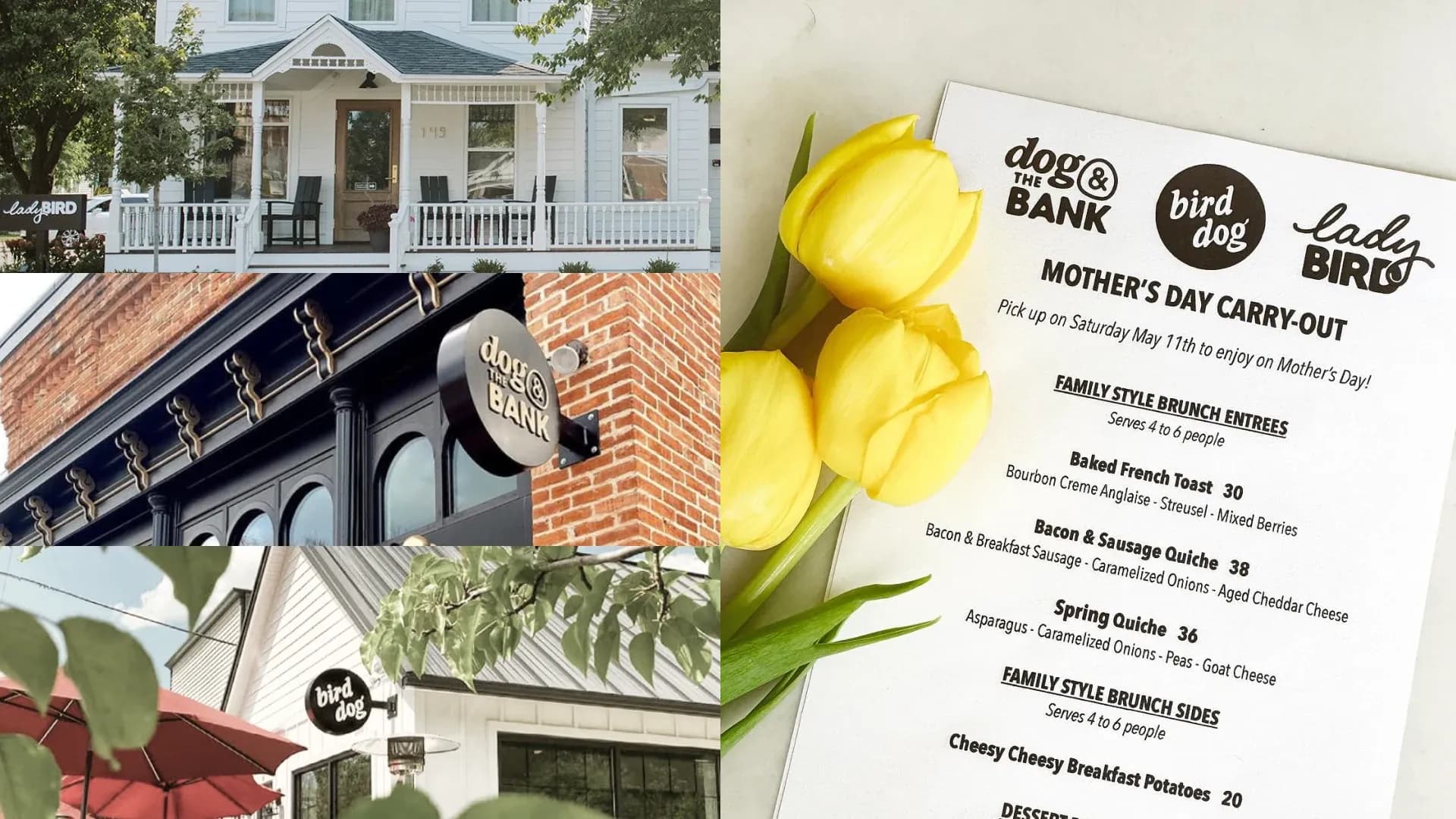 Bird Dog restaurant logo featured on buildings and menus