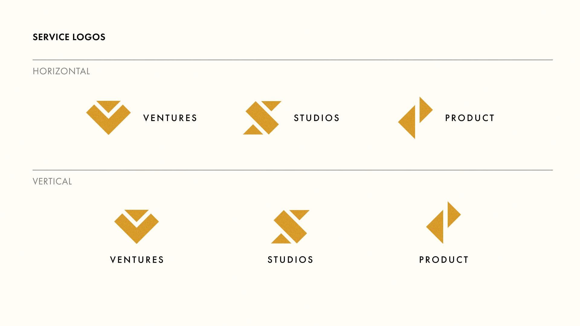 Service logos for Golden Section using various triangle shapes