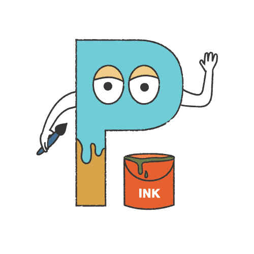 A print file illustration that is a capital "P" that has been personified and is dipping a paintbrush into some ink. This is used to represent print files.