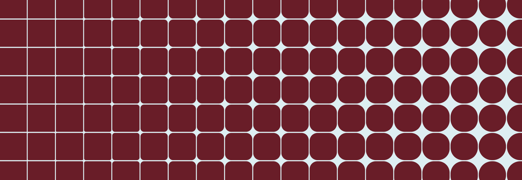 A grid of burgundy squares that gradually round into circles, on pale blue