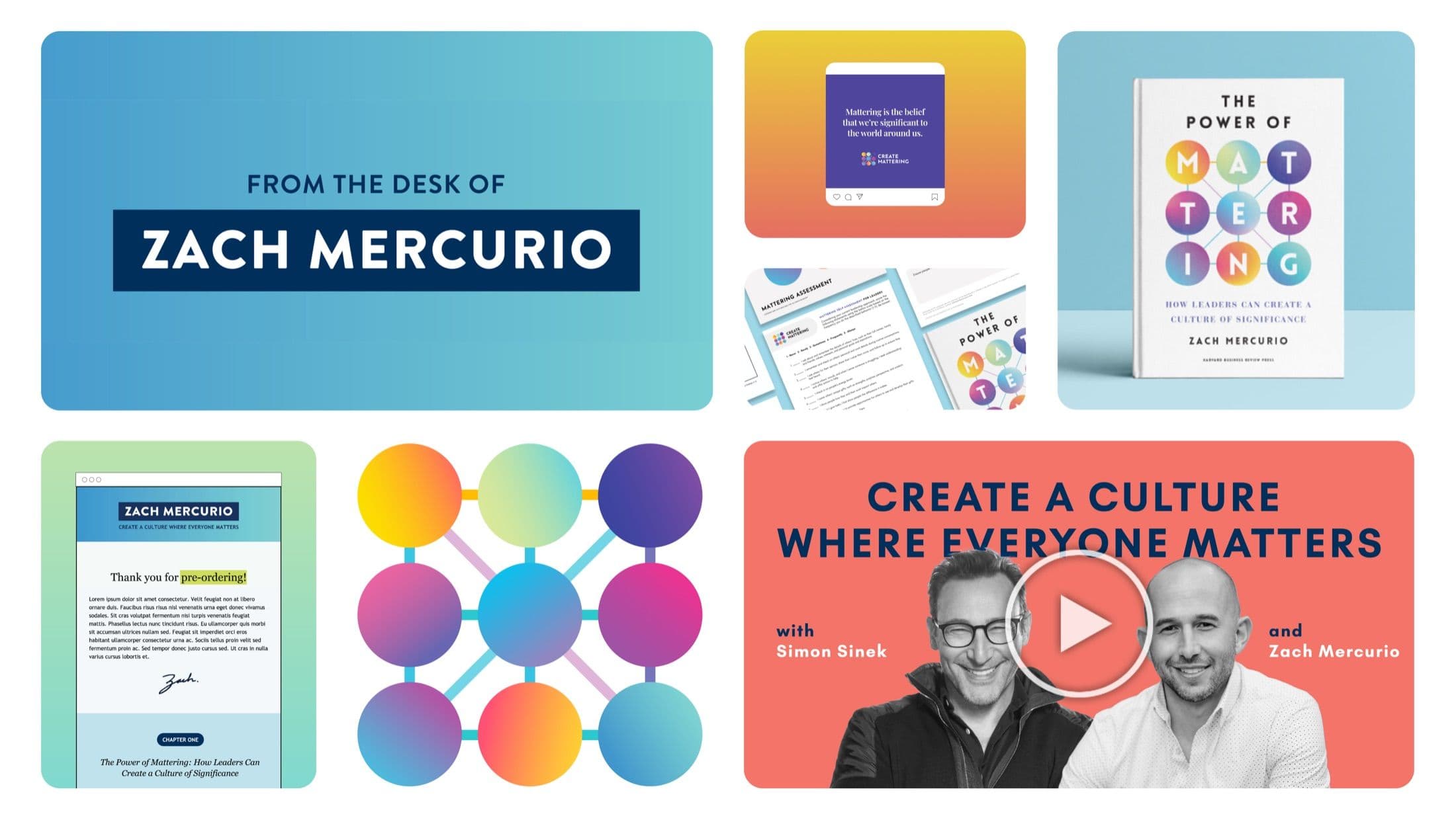 Examples of the brand being applied such as a video thumbnail, logo, landing page her, book cover and instagram post.