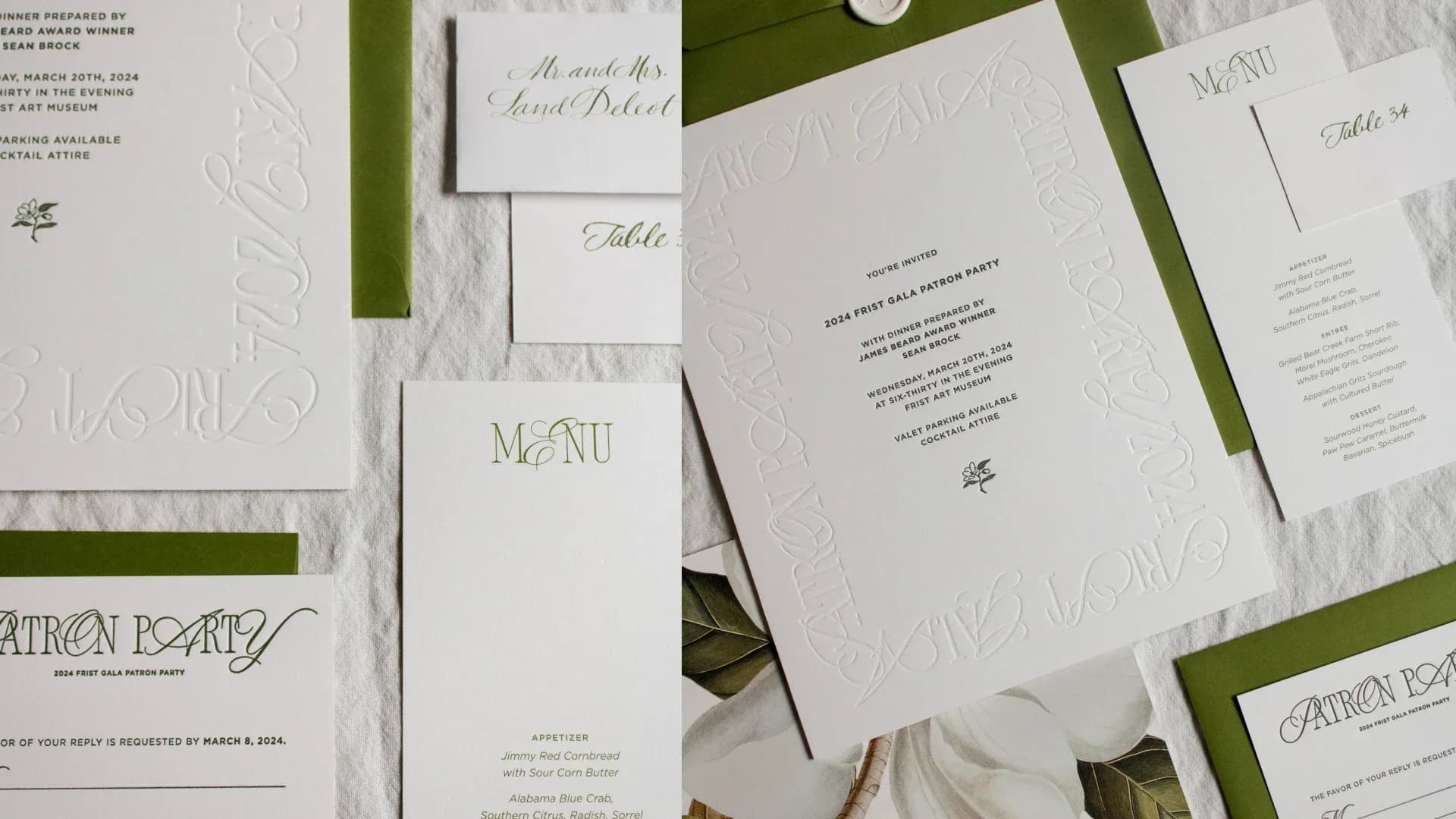 Close up of the First gala patron party invitation suite