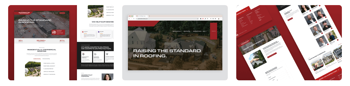 Austermiller Roofing’s new website shown across desktop and browser screens