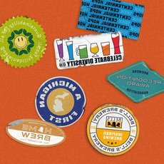 A collage of Bell's Brewery sticker artwork