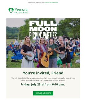 Friends of Warner Parks "Full Moon Pickin' Party" email