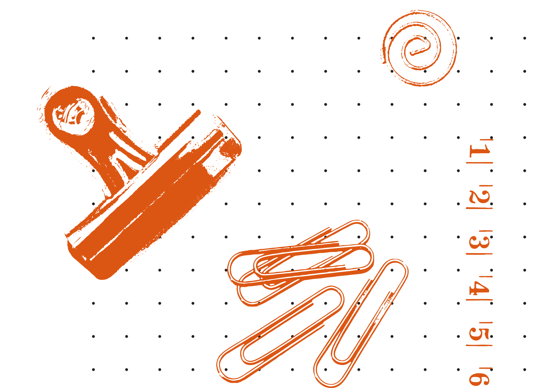 Collage of office supplies including binder clip and paper clips