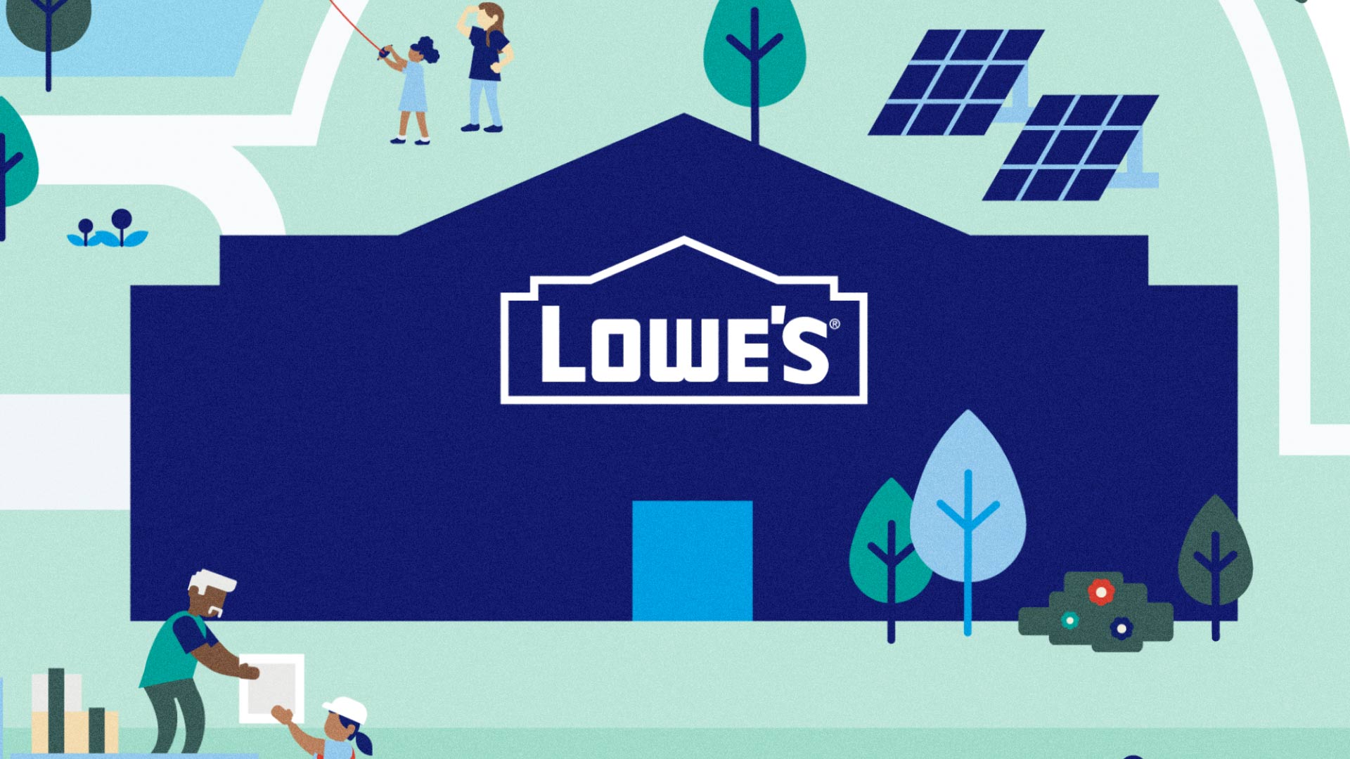 Illustration of Lowe's with a community surrounding the building