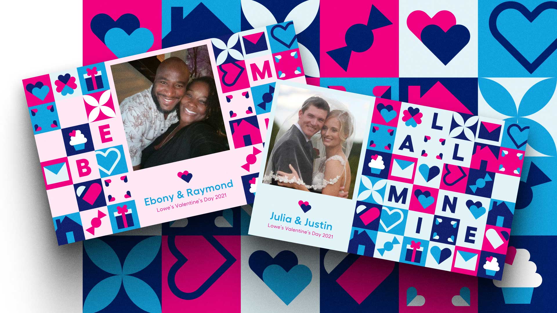 Graphic with illustrations and photos of couples sent during Valentine's Day