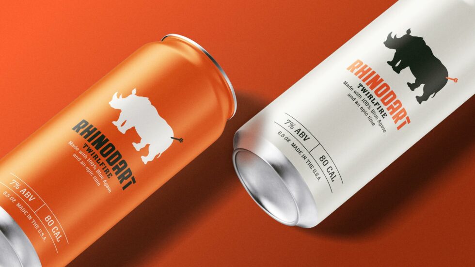 Orange and white Rhinodart cans
